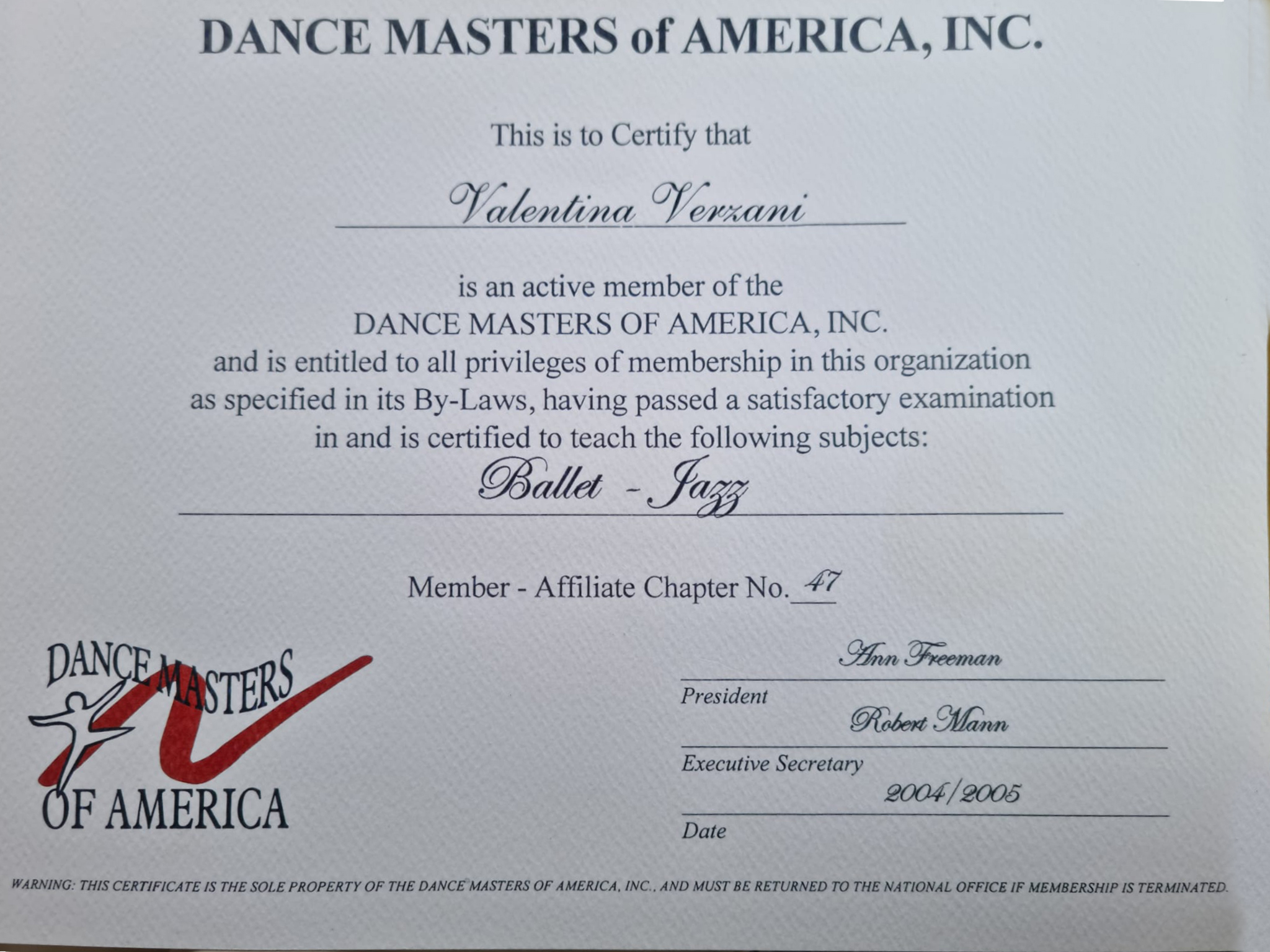 Diploma Dance Masters of America